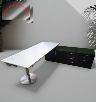 VS - Schreibtisch mit Sideboard - elektrisch höhenverstellbar - weiß+schwarz - 200x80