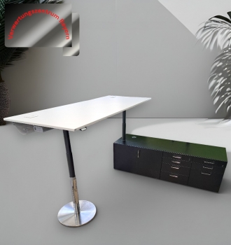 VS - Schreibtisch mit Sideboard - elektrisch höhenverstellbar - weiß+schwarz - 200x80
