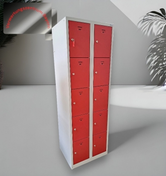 Blitz - Garderoben- / Schließfachschrank - rot-grau - 10 Fächer - 60x180