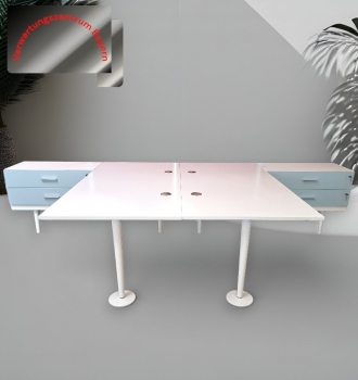 Preview: Vitra - Schreibtisch - Arbeitsplatz - mit Sideboard - links - weiß-mint 180x180