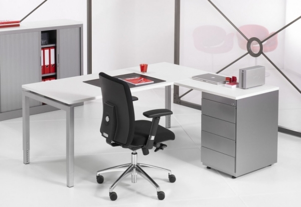 NEUWARE - Q-BIC - Winkelschreibtisch mit Container - Gestell- / und Plattenfarbe wählbar - 200x180