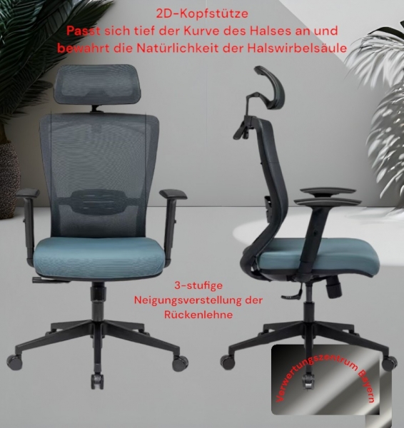 Bürodrehstuhl - blau-schwarz - Meshrücken