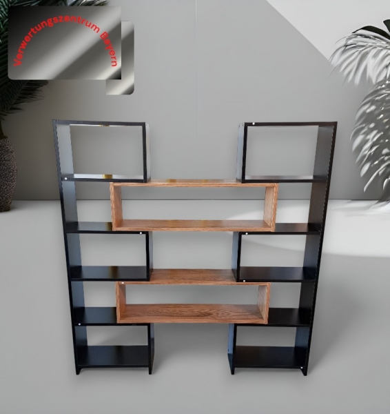 Bücher- / Wandregal - schwarz-braun - 143x23x150