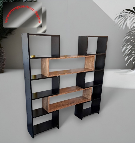 Bücher- / Wandregal - schwarz-braun - 143x23x150