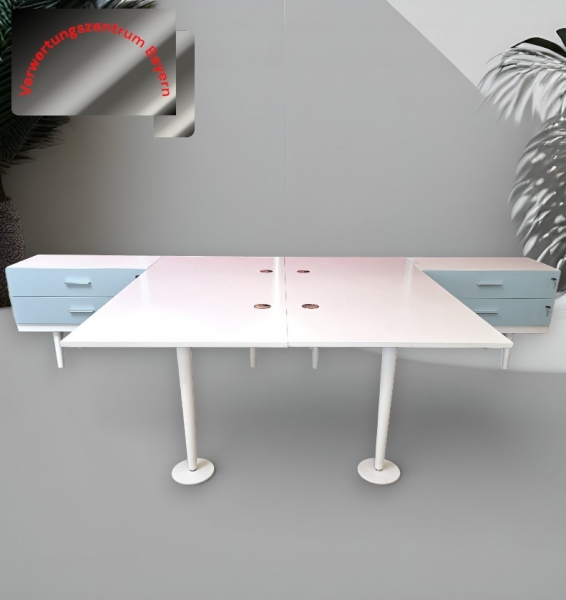 Vitra - Schreibtisch - Arbeitsplatz - mit Sideboard - links - weiß-mint 180x180