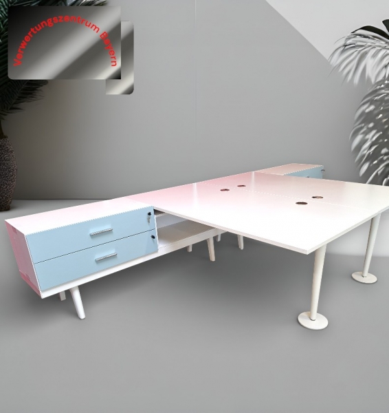 Vitra - Schreibtisch - Arbeitsplatz - mit Sideboard - links - weiß-mint 180x180