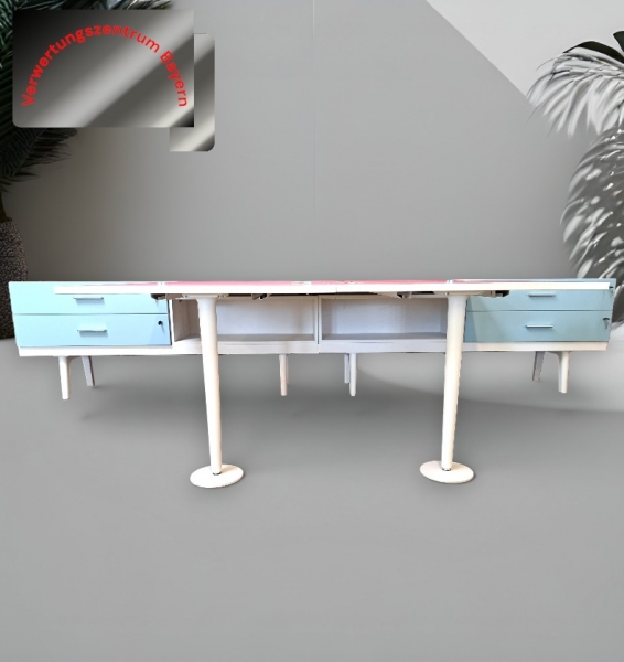 Vitra - Schreibtisch - Arbeitsplatz - mit Sideboard - links - weiß-mint 180x180